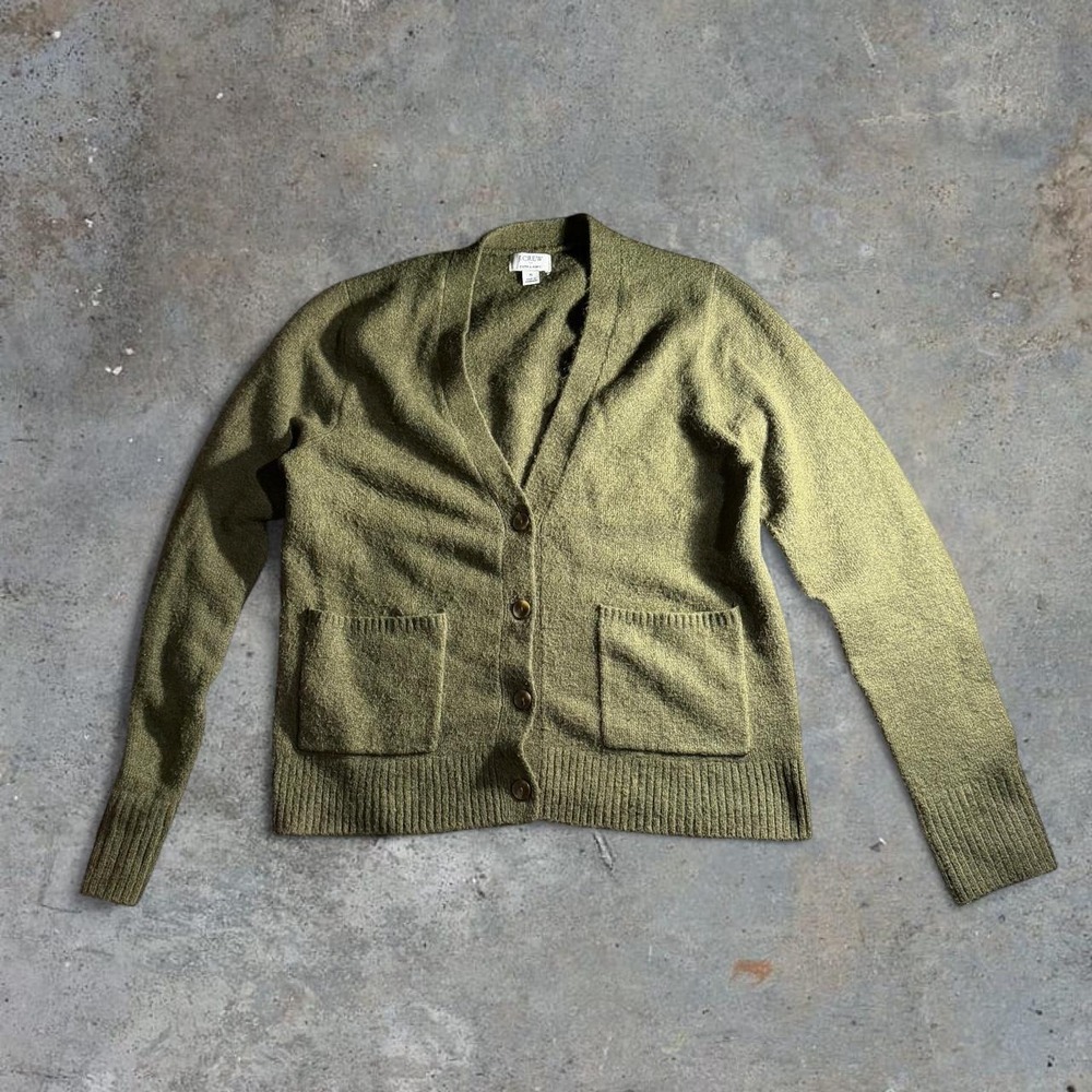 J.Crew Extra Soft Olive Green V-Neck Button Cardigan Sweater Womens Small